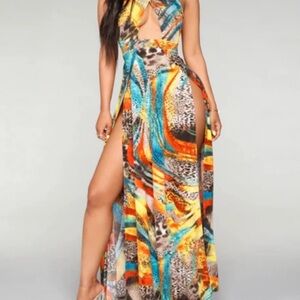 Fashion Nova Vibrant Asymmetrical Maxi Dress